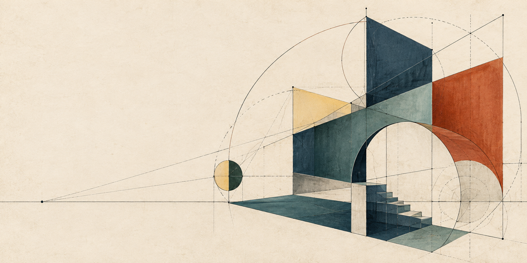 Editorial illustration of geometric relationships forming space.